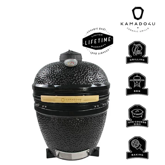 Kamado4u Kerámia grill D47 fekete pultba építhető Pecan	