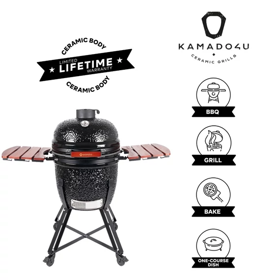 Kamado4u NEO CLASSIC Meater kerámia grill fekete állványos